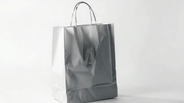 A single white paper bag sitting on a plain white surface