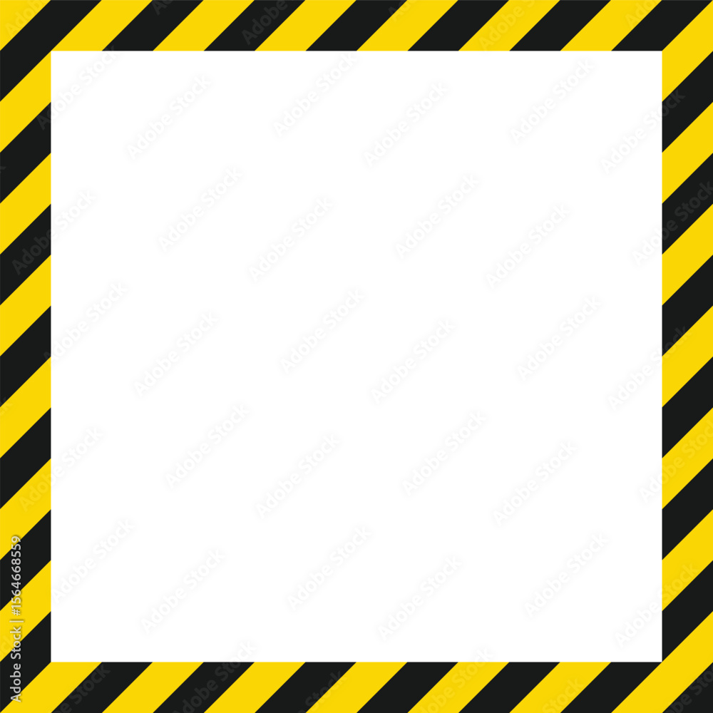 Fototapete a square frame featuring yellow and black diagonal stripes. the frame surrounds a blank white space,