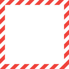A white square is framed by a bold red and white diagonal striped border, creating a safety or warning design. The center space is left blank for customization.