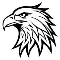 Obraz premium Eagle Head Vector Logo Design Fierce Black & White Tribal Tattoo Style Powerful Hawk Falcon Mascot Icon for Military, Sports Team, Brand Identity