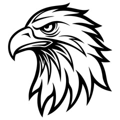 Obraz premium Eagle Head Vector Logo Design Fierce Black & White Tribal Tattoo Style Powerful Hawk Falcon Mascot Icon for Military, Sports Team, Brand Identity