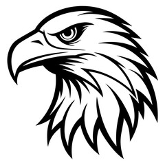 Obraz premium Eagle Head Vector Logo Design Fierce Black & White Tribal Tattoo Style Powerful Hawk Falcon Mascot Icon for Military, Sports Team, Brand Identity
