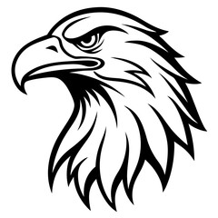 Obraz premium Eagle Head Vector Logo Design Fierce Black & White Tribal Tattoo Style Powerful Hawk Falcon Mascot Icon for Military, Sports Team, Brand Identity