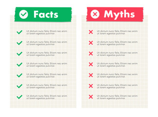 Facts and myths banner trendy style on white background. Fact checking or easy compare evidence. Concept illustration Vector 10 eps