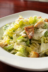 A view of a Caesar salad.
