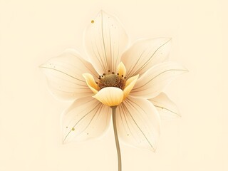 Single cream blossom with golden center and delicate scattered speckles.