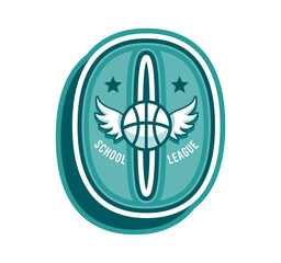 Varsity sport patch for basketball league or school team and university club, vector emblem. Varsity sport patch number 0 Zero and basketball ball on wings for college league team player shirt patch
