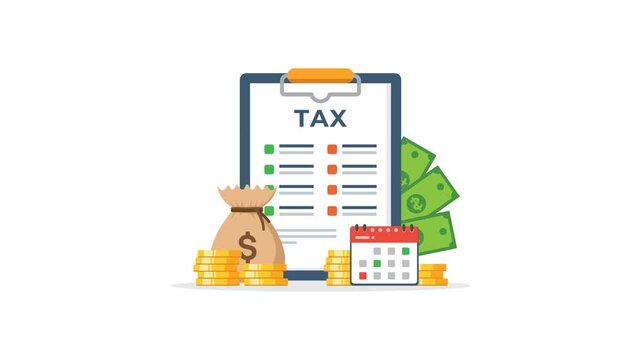 4k animation of Tax Planning and Calculation with Money, Calendar, and Checklist