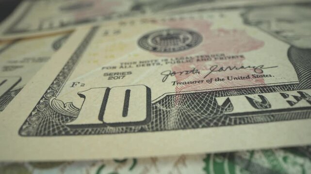 100 dollar bills. Smooth camera movement