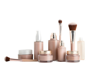 Nude Pink Beauty Products and Makeup Brushes Arrangement Isolated on a Transparent Background cosmetic