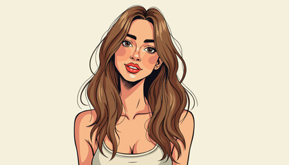 Young woman smiling with long hair on plain background