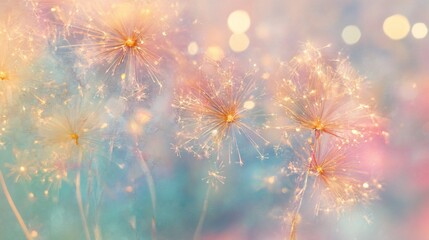 Dreamy Dandelions: Abstract Floral Art with Pastel Colors and Soft Light
