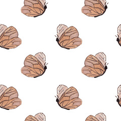 Delicate Vintage Butterflies Seamless Pattern. Watercolor Design for Soft Decor, Nature Paper Goods, and Feminine Stationery. Vintage brown toned background. Cute cozy style.