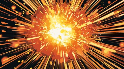 Abstract orange explosion on black background with radiating lines
