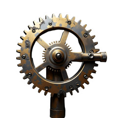 Large Gold and Silver Mechanical Gear System in Motion Detailed Closeup View with Aged Texture Isolated on a transparent background