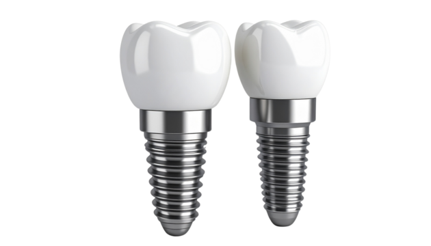 Dental Implant Structure Close up Titanium Post and Tooth Crown isolated on solid white background Png