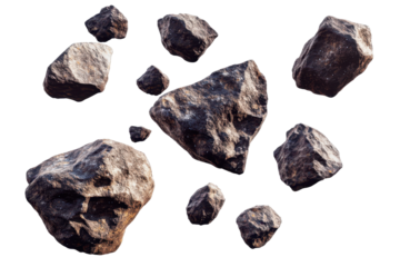 Swarm of rocky asteroids captured in space, depicting a variety of boulders drifting through the cosmic expanse, showcasing their rugged textures and irregular shapes