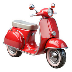 Classic red vintage scooter with chrome accents isolated on transparent background