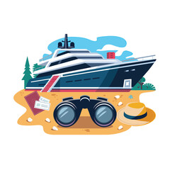 illustrations vector icon travel vacation tourism items map glass camera map and others 
