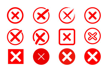 Red cross mark set on white background. Simple design of wrong or false mark in vector
