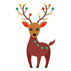 Cute cartoon reindeer with festive christmas lights on antlers and body