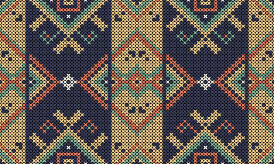 Intricate Folk Art Knitting Pattern in Earthy Tones for Textile and Decor