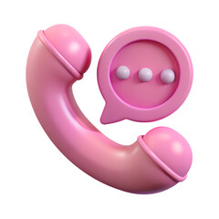 3D Pink Phone With Chat Bubble Icon Soft Plastic