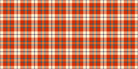 Horizontal check seamless pattern, event plaid tartan fabric. Knot background texture textile vector in orange and red colors.