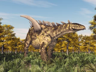 Selbstklebende Fototapeten Dinosaurier Gigantspinosaurus in einem prähistorischen Wald © Michael Rosskothen