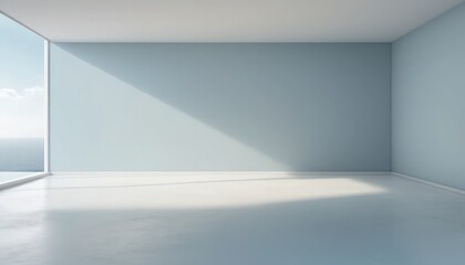 Fototapeta premium Pale blue room with ocean view interior empty