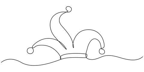 One continuous line drawing clown hat vector. Clown hat single line art design, Jester Hat Doodle, Jester Hat continuous one line drawing