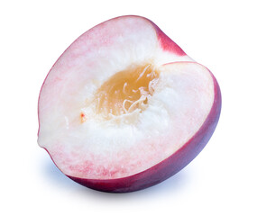 Hakuho pink Peach on white background, Peach premium fruit isolate on white with clipping path.