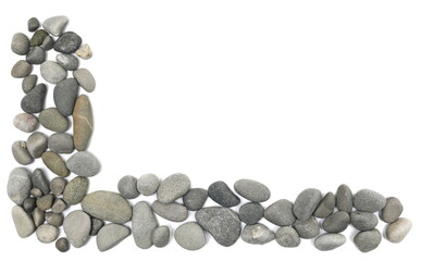 Decorative sea ​​pebbles frame isolated on white background, top view	