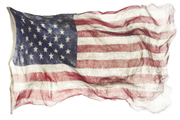 American flag waving on a transparent background, symbolizing patriotism and national pride during a historic celebration or event in the United States