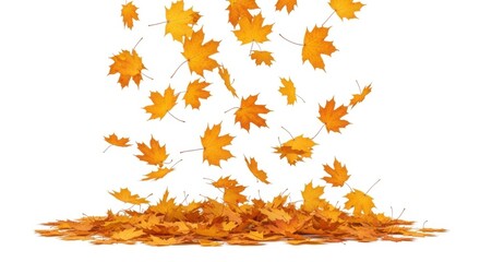Autumn leaves falling gently onto a pile of foliage