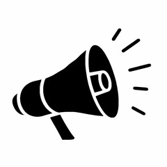 Black and white vector illustration of a megaphone with sound effect radiating lines