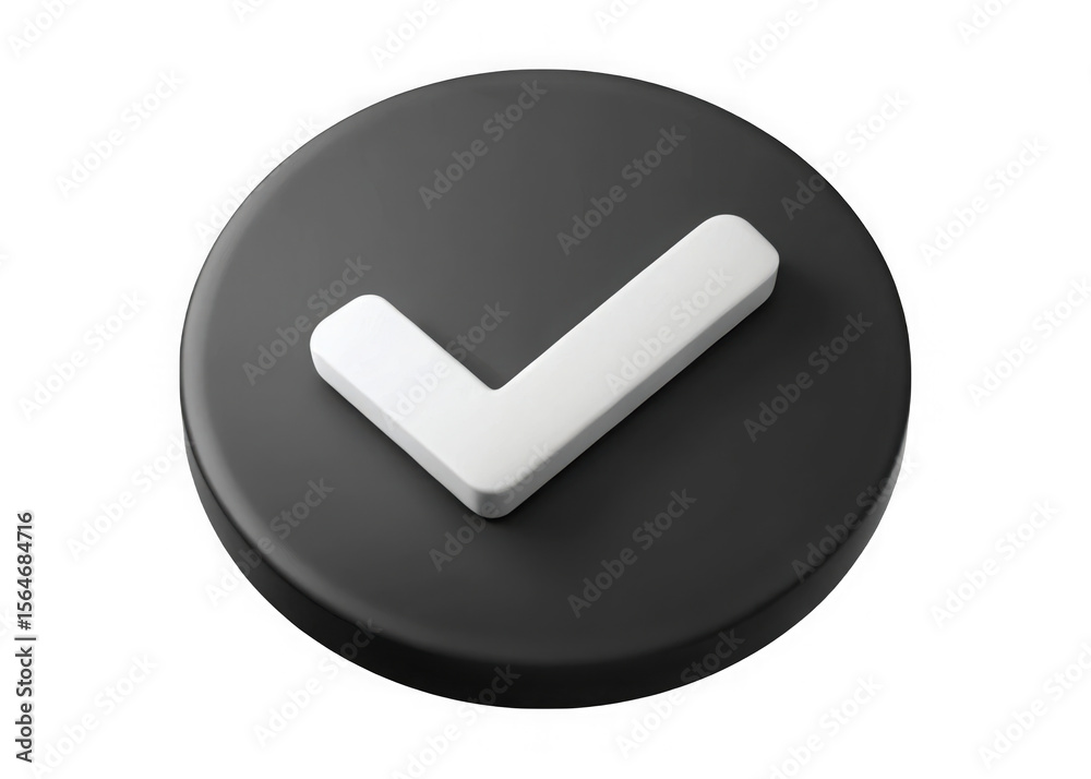 Fototapete 3d rendered white check mark on a dark gray circular button isolated on transparent background