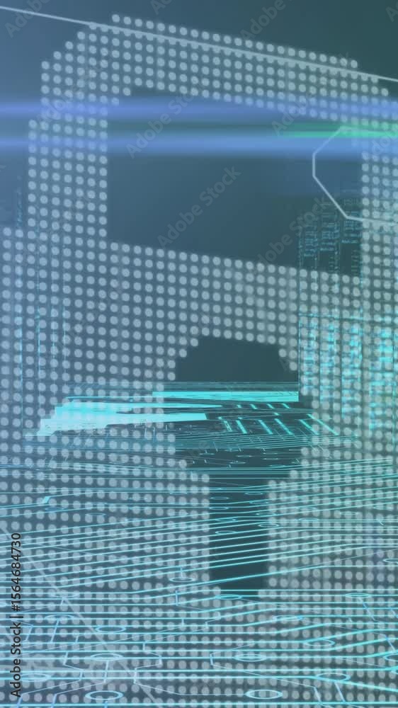 Poster animation of online security padlock with data processing in background