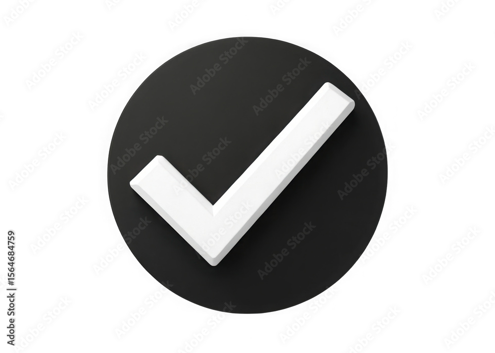 Aufkleber White check mark symbol on a dark circular background isolated on transparent background
