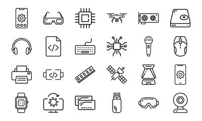 Collection Of 24 Minimal Technology Line Icons Featuring Gadgets, Electronics, Devices, Computers, Smartphones, Wearables 1 (11)