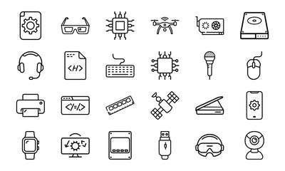 Collection Of 24 Minimal Technology Line Icons Featuring Gadgets, Electronics, Devices, Computers, Smartphones, Wearables 1 (9)