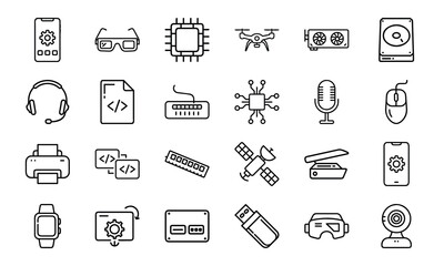 Collection Of 24 Minimal Technology Line Icons Featuring Gadgets, Electronics, Devices, Computers, Smartphones, Wearables 1 (7)