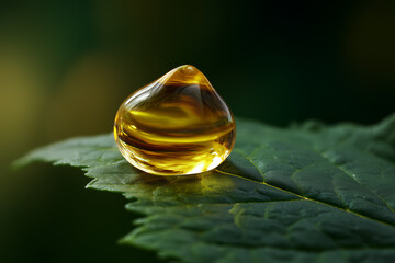 Golden Droplet on Green Leaf