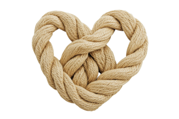 Heart-shaped knot made from rope symbolizes unity and connection, crafted with precision to showcase intricate weaving and artistic design in natural fibers