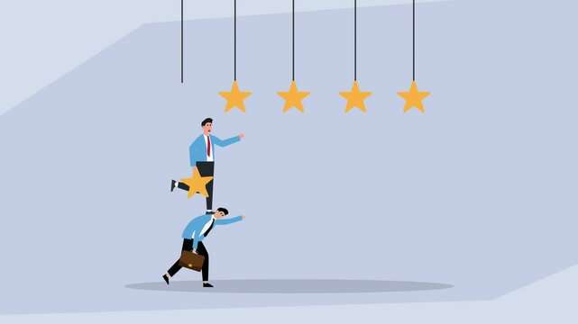Teamwork for Star Rating Success cartoon animation