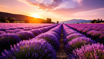 Lavender Field with Soft Sunset Glow