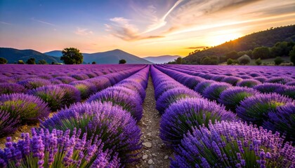 Obraz premium Lavender Field with Soft Sunset Glow