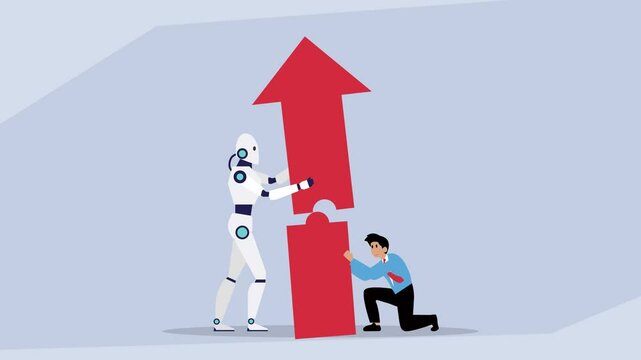 AI and Human Collaboration for Growth cartoon animation
