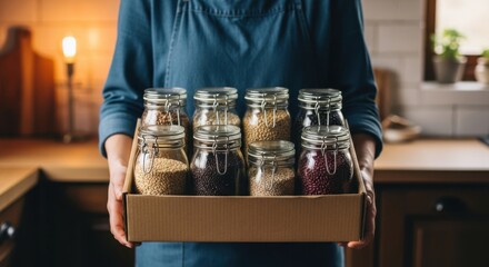 Organized Kitchen Pantry Staples in Glass Jars for Healthy Living