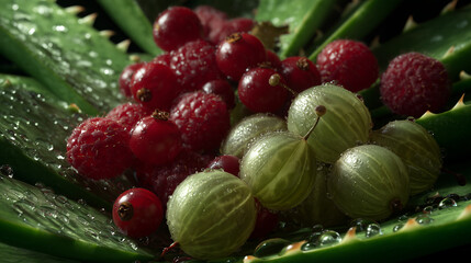 Close-up of Fresh Berries and Green Gooseberry